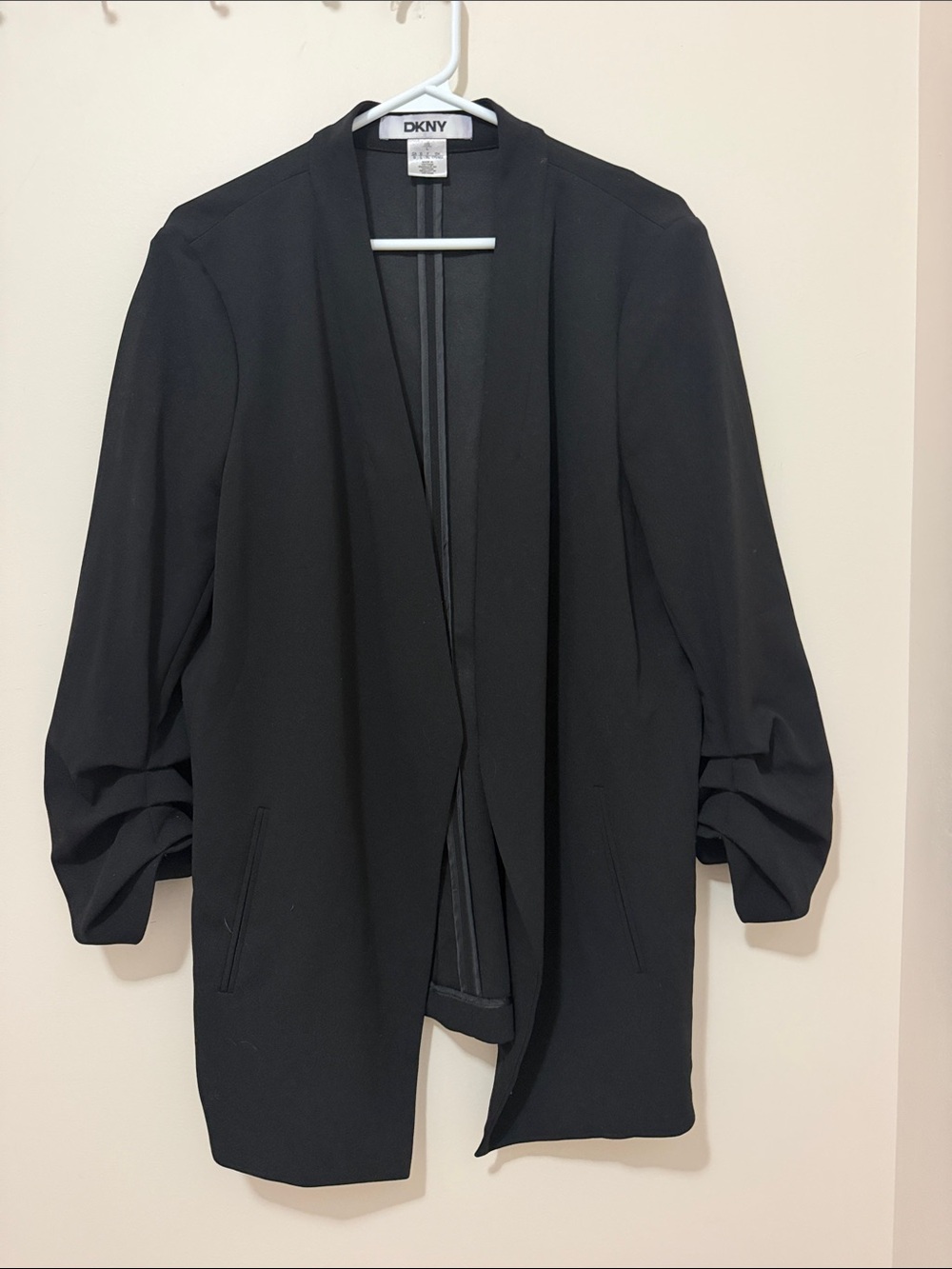 DKNY Black Collarless Open-Front Blazer Jacket